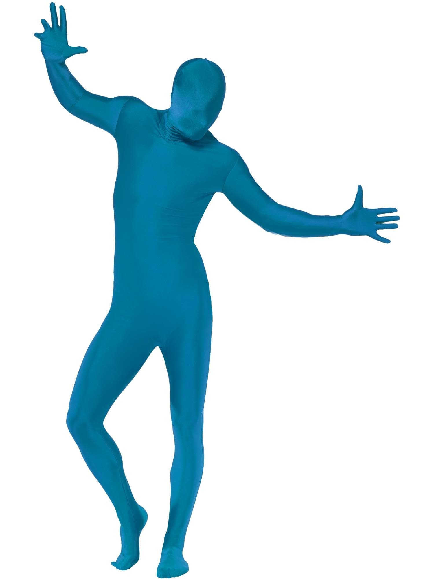 Second Skin Suit, Blue with Bumbag, Concealed Fly and Under Chin Opening, Second Skin Fancy Dress, Comedy Dress Up Costumes