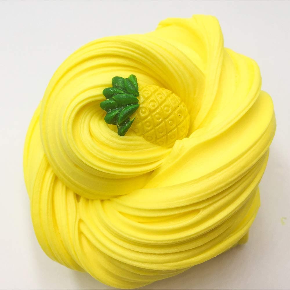 Fluffy Slime, Putty Soft Strechy Non-Sticky Candy Yellow Pineapple Charm Butter Slime Supplies Stress Relief DIY Toy for Girls and Boys 7oz