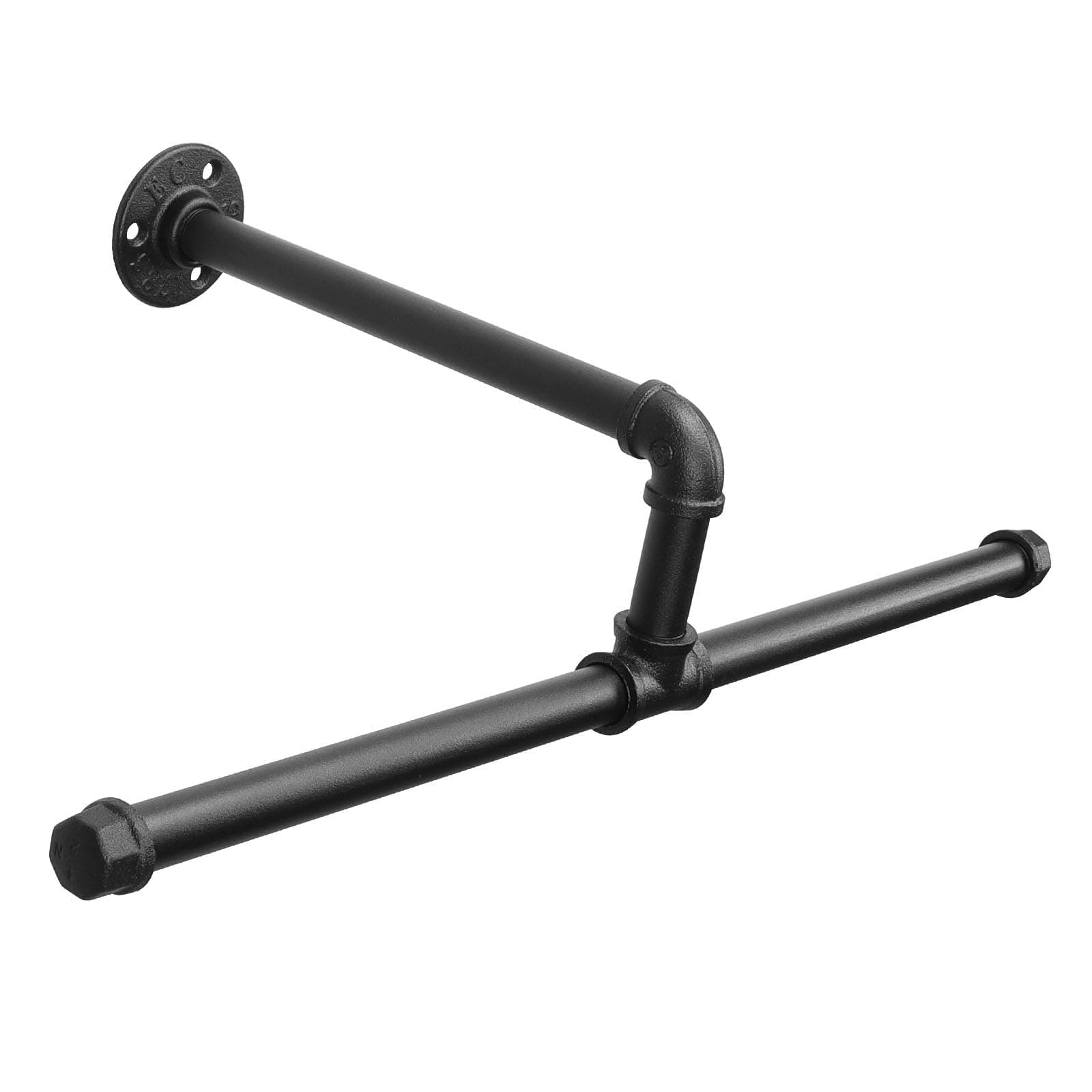 Industrial Pipe Clothes Rack Floating DIY Wall Mounted, Heavy Duty Rustic Vintage Clothing Rod, Metal Garment Bar Space-Saving Hanging for Bedroom, Bathroom and Laundry Room (Black 20 Inch)