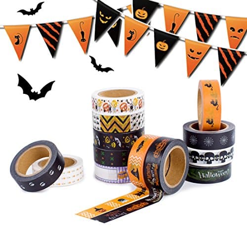 Washi Masking Halloween Tape Set-20 Rolls 32.8 ft Decorative Craft Tape for Scrapbooking DIY Crafts Beautify Bullet Journals or Planners Easily with Colorful Designs and Patterns (Halloween)