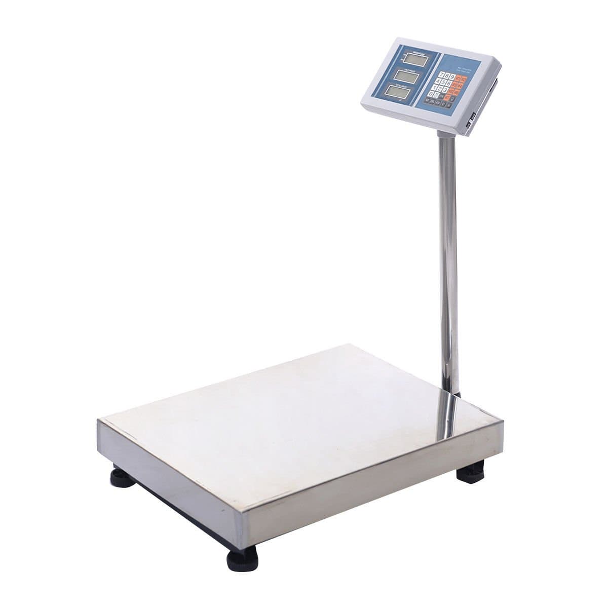 660LBS Digital Floor Platform Scale Weight Computing Reinforced Stainless Steel Indoor Outdoor Use Perfect For Food Industry Shipping Postal Office Mailing Pet Weighing 4 Adjustable Skidproof Feet