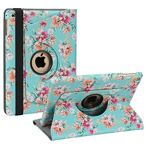 iPad 6th Generation Case - Happiere Cover for Apple iPad 9.7 Inch 2018 2017 (6th and 5th gen) 360 Degree Rotating Protective Smart Stand - Blue Floral