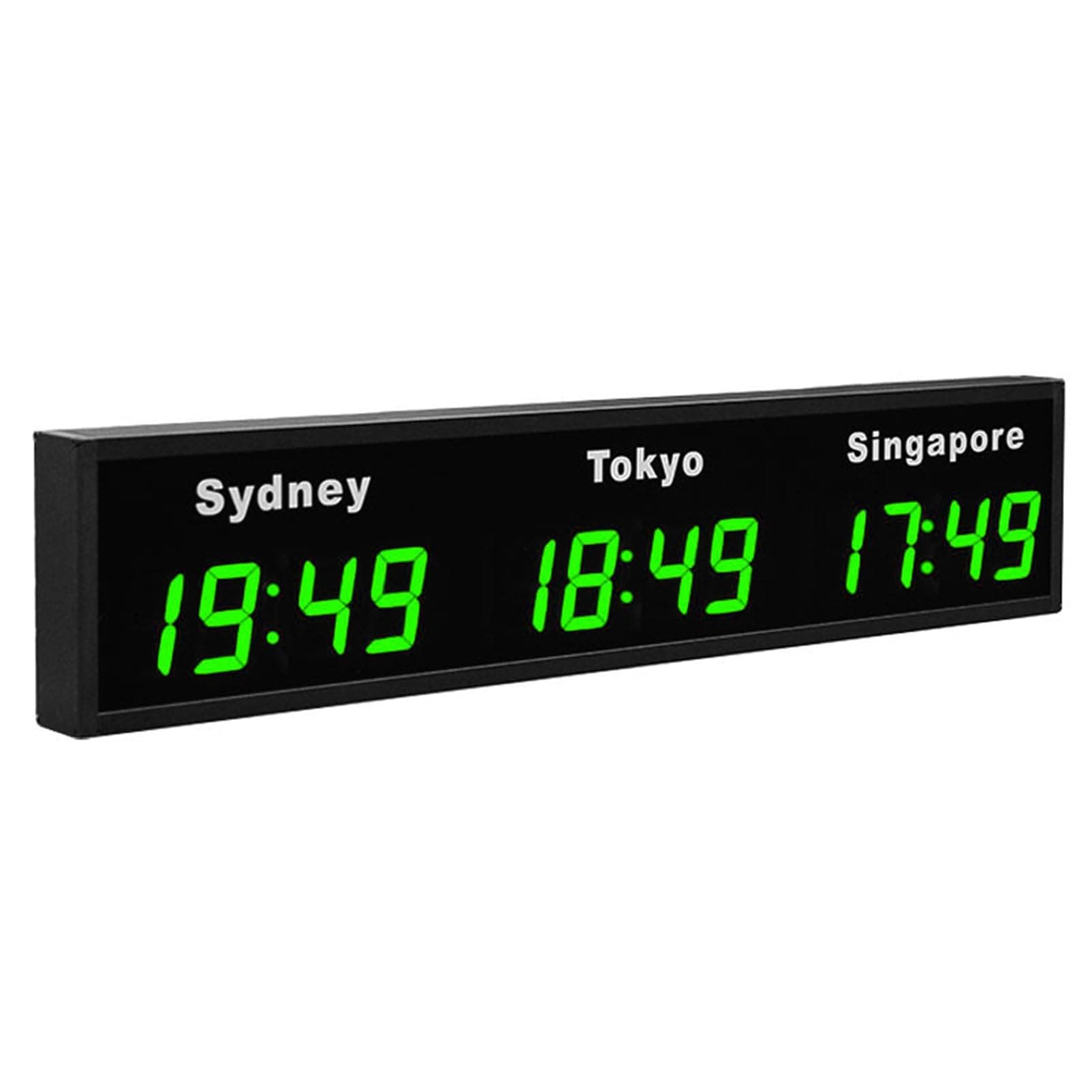 World Time Zones Clock, LED Digital Multiple Time Zones Clock, 3/4/5 Cities World Time Wall Clock, for Hotels/Enterprises/airports,3City-Green