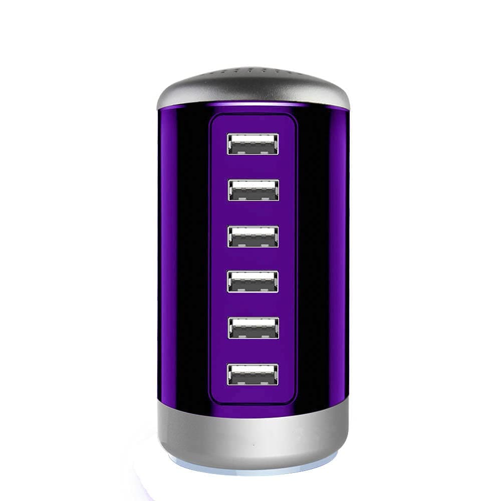 Universal USB Charger 6-Port Desktop USB Charging Station Hub with Smart Identification Technology Compatible with iPhone iPad Cell Phone Tablets(Purple)