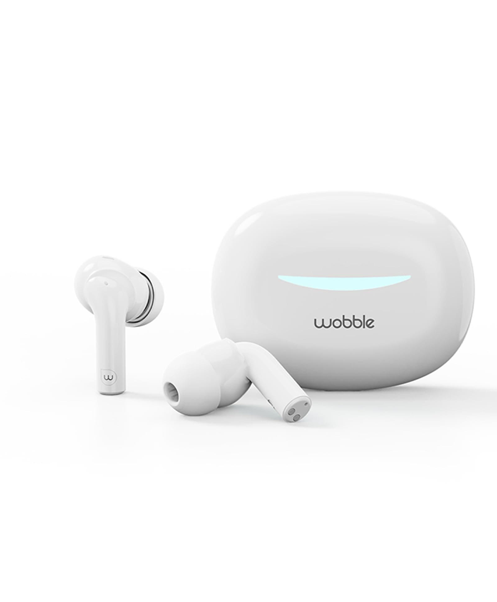 Wobble Beans A77 TWS ANC in Ear Earbuds, 12mm Driver, Quad Mics, D.A.T chip, 360° Surround Sound, Low Latency Gaming, IP55 Rated, Touch & Voice Controls, Playback Upto 30h, Dual Connectivity - White