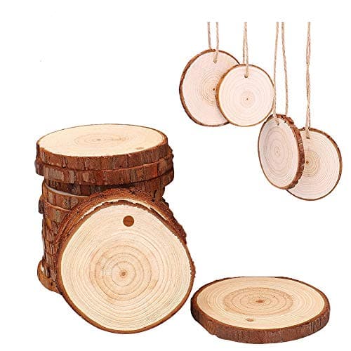 Small Natural Wood Slices 30 Pcs 2.4"-2.8" with Holes for Crafts Ornaments by AIMINUO