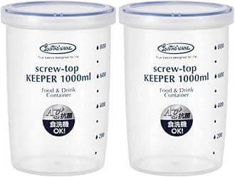 Okabe 【Amazon.co.jp Exclusive】 Iwasaki Kogyo Antibacterial Food Storage Container Quick Open Screw Top Keeper Deep Type 1000 2-Piece Set Dishwasher Safe B-2275KN