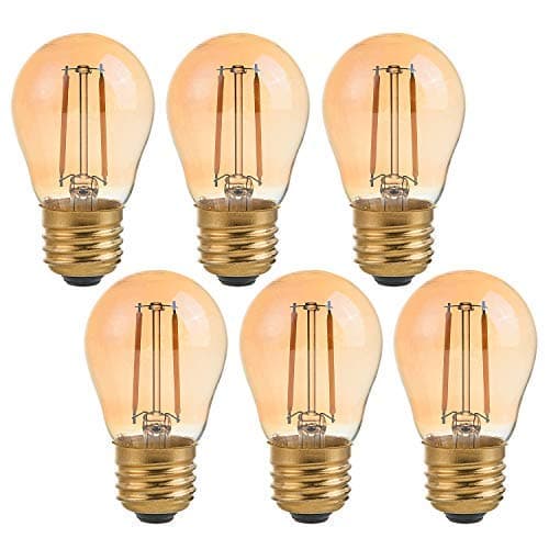 2 Watt Vintage Edison LED Bulbs, Globe LED Filament Bulb, 2200K Ultra Warm White, E26 Base, A15 Amber Glass Antique Gold Tint, 25W Incandescent Replacement, Dimmable, Pack of 6
