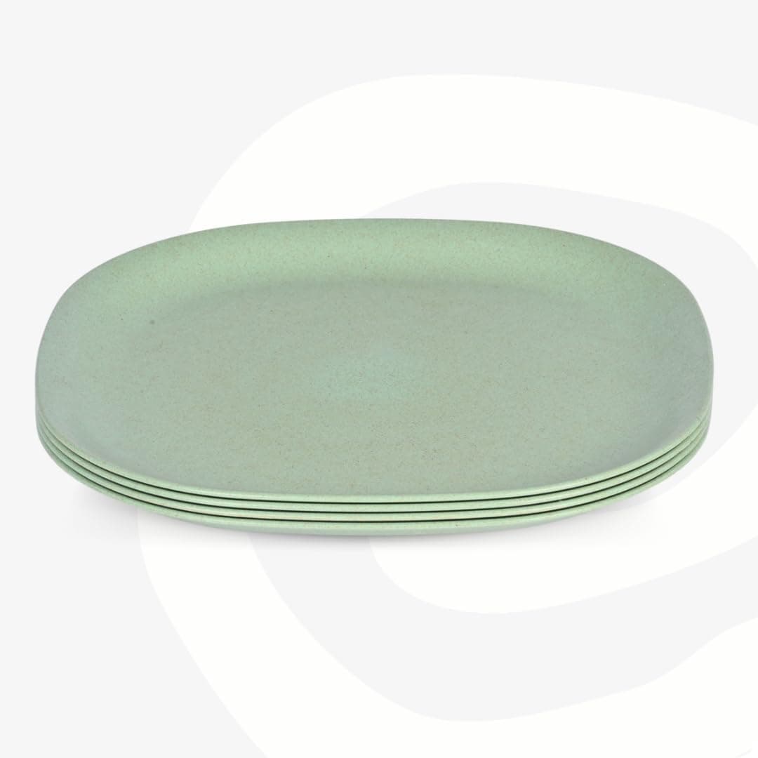 Set of 4 Earth-Friendly Square Dinner Plates |11 inch| Unbreakable Plates Made with Bamboo Fibers & Rice Husk Fiber | Microwave Safe Full Dinner Plates | for Hot & Cold Servings |Celeste