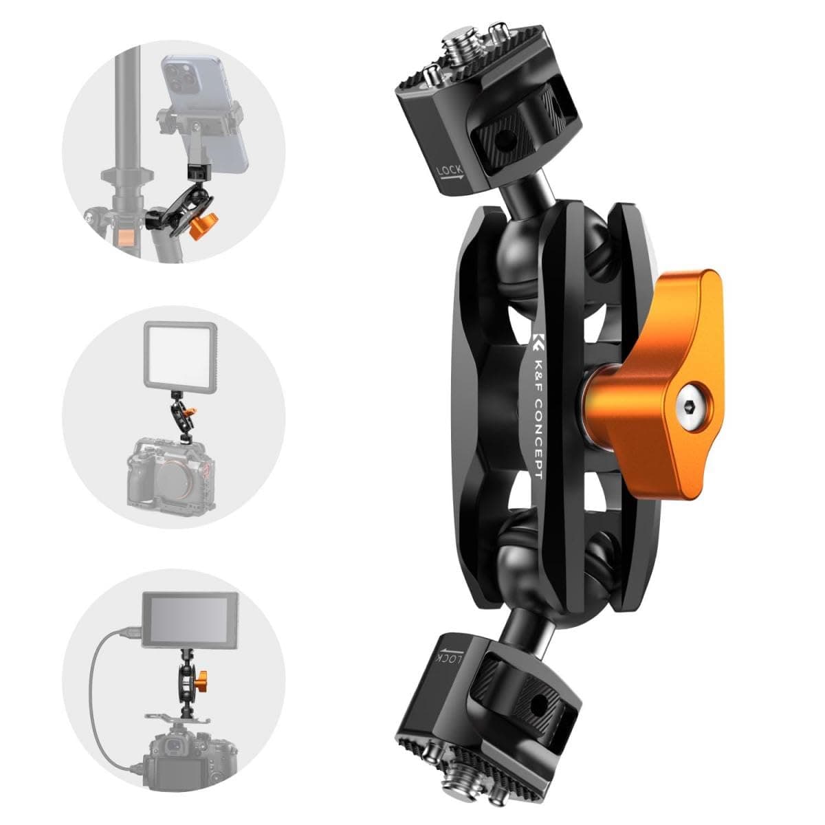 K&F Concept MS14 Magic Arm | 1/4" Screw & 360 Dual Ball Heads | For Photography Action Camera Video Production Lights Streaming Ronin | Compatible with Camera Cage | 110g, 5Kg Payload