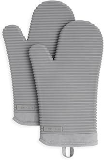 KITCHENAID Ribbed Soft Silicone Oven Mitt 2-Pack Set, 7.5"x13", Grey