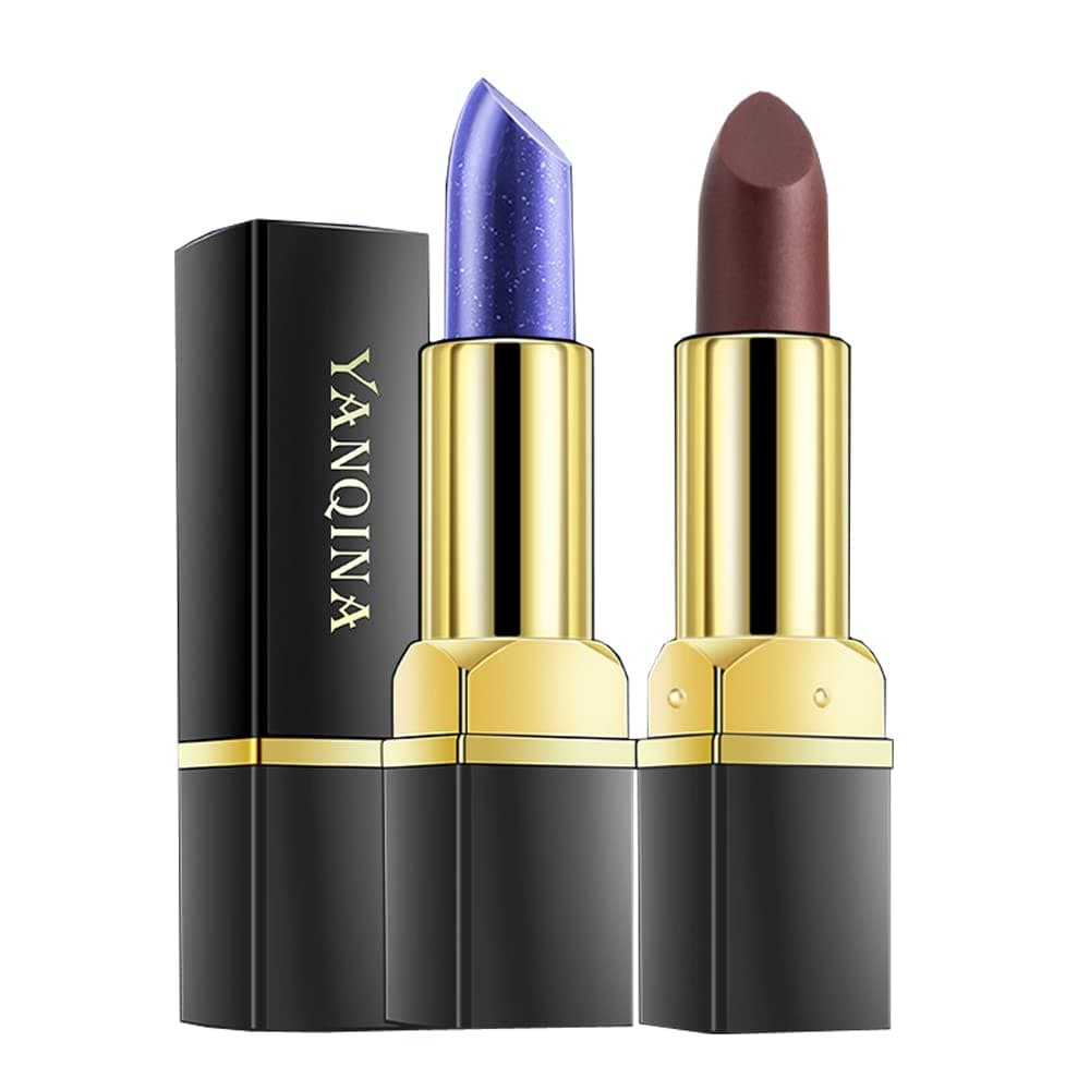 2Pcs Lipstick for Women, Magic Color Changing Lipstick (Blue Changed into Pink/Black Change into Brick Red) Gloss Moisturizing Lip Stain Long Lasting Waterproof Lip Balm Makeup