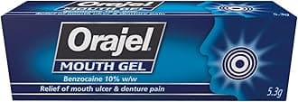 Orajel Mouth Gel, Denture and Ulcer Relief, Fast Acting Oral Care Treatment, Benzocaine 10%, 5.3g