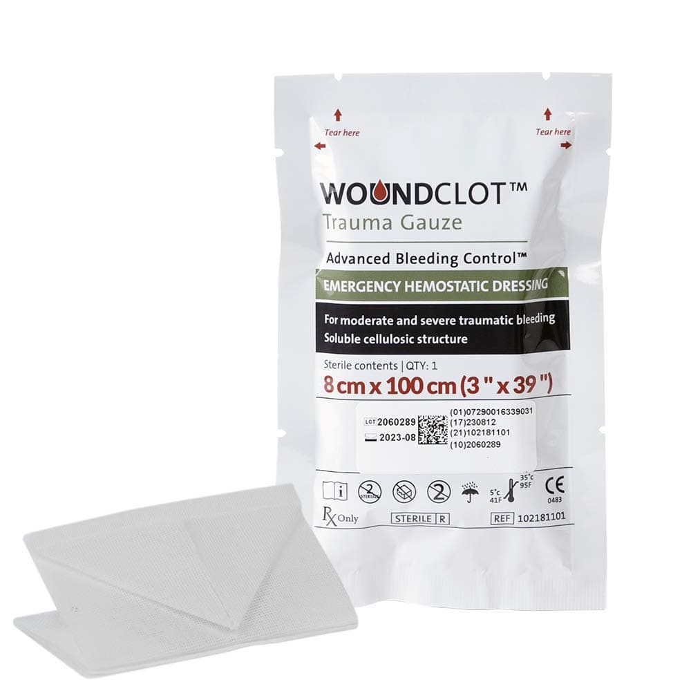 WoundClot Advanced Bleeding Control Gauze for Forestry, Work, Travel & Home First Aid 8cm x 100cm (Single)