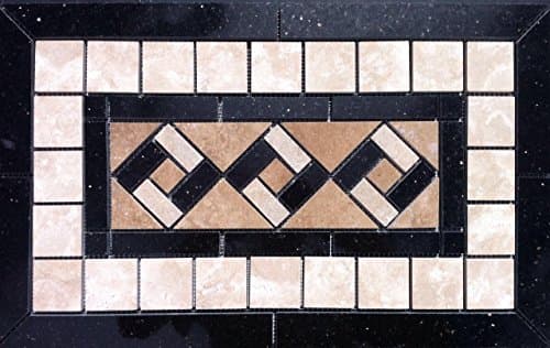 22 1/4" X 13 5/8" Travertine & Black Galaxy Granite Medallion Mosaic Accent