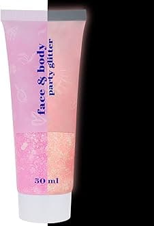 Neon Pink Body Glitter Gel,UV Blacklight Chunky Face Glitter Gel,Glow in The Dark Glitter Paint,Singer Concert Music Festival Party Rave Accessories,Halloween Glitter Makeup for Women,50ml