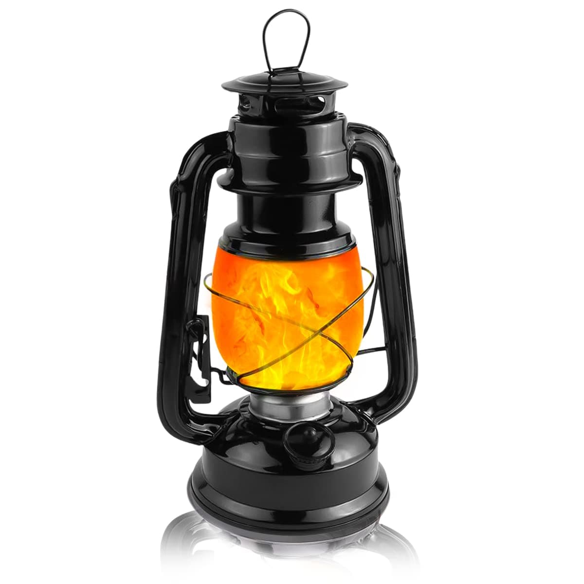 LED Flame Light Vintage Lantern, Battery Operated Hurricane Lantern, 2 Lighting Mode White & Flame Effect Retro Lanterns, Antique Metal Hanging Lantern for Halloween, Christmas Decorations