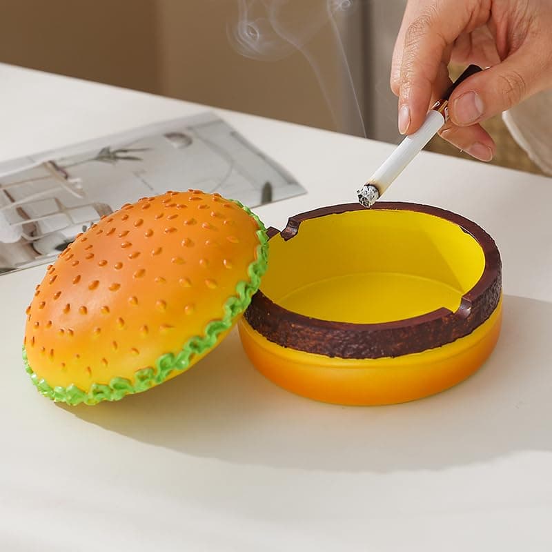 Creative Ashtray,Cute Burger StylingAshtray,Tabletop Portable Modern Ashtrays for Home office Fashion Decoration Handmade Gift,Great Gift for Men Women(Yellow ）