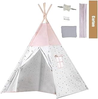 Anttyscar Pink Teepee Tent for Kids Indoor Tents With Inner Pocket,Unique Reinforcement Part - Foldable Play Tent Canvas Childrens Tents for Girls & Boys,Portable Indoor/Outdoor Tipi Play Tent