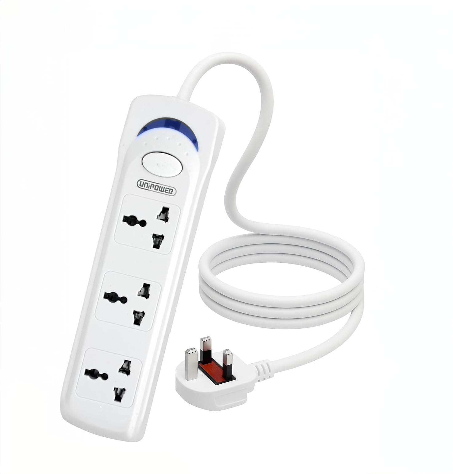 UNIPOWER 3-in-1 Power Socket EX-1242 with 3 Way Outlets – 3 Meter Extension Cord, Universal Multi Plug Power Strip with Overload Protection, White