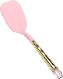 Paris Hilton Solid Turner with Pink Jewel Shaped Handle, Heat-resistant up to 400°F, Dishwasher Safe Kitchen Tool Utensil, Pink and Gold