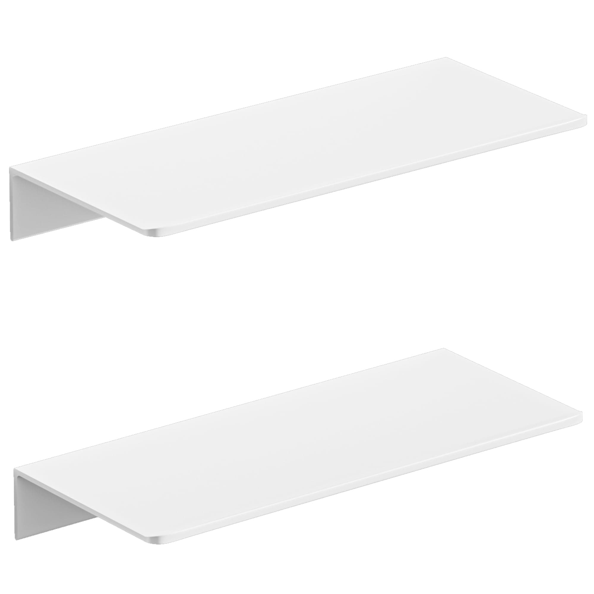 Glossy White Metal Floating Shelf 2-Piece Set, Adhesive Wall Shelves in Thickened Aluminium Wall Mounted Shower Caddy, Ideal for Display & Storage in Living Room, Bedroom, Bathroom (11.7")
