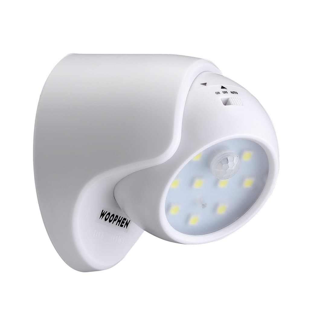 WOOPHEN Indoor Bright Wireless Fulcrum Motion Sensor LED Porch Light/ Spotlight - Auto ON/Off, Battery Powered (White)