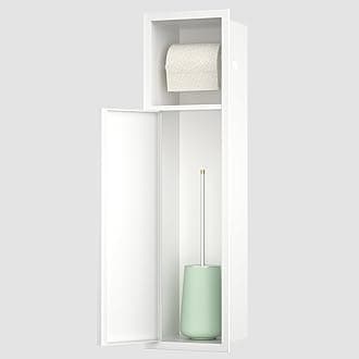 Toilet Paper Holder, Over-Mounted Toilet Roll Holder w/Cabinet for Bathroom Remodel, 304 Stainless Steel Tissue Paper Holder with Dispenser (Matte White)