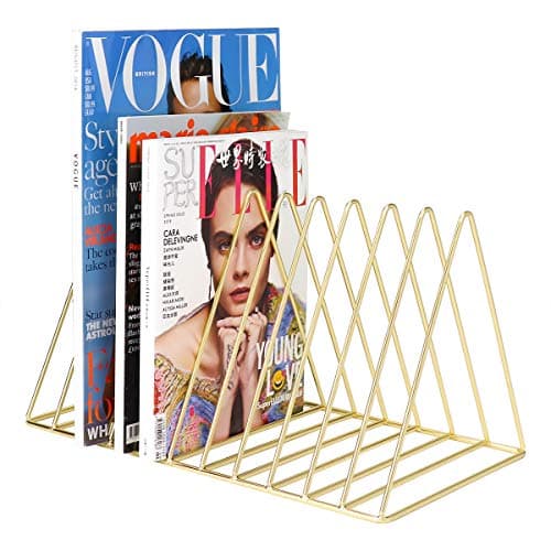 MORIGEM File Organizer, Bookshelf Magazine Rack, Triangle Iron Book Rack, 11 Slots Book Stand, Book Display for Office Home School (Gold)