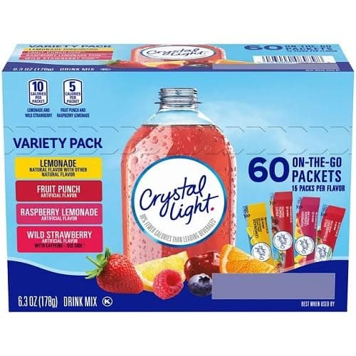 Crystal Light Powdered Drink Mix Lemonade, Fruit Punch, Raspberry Lemonade and Wild Strawberry Variety Pack (60 Count)
