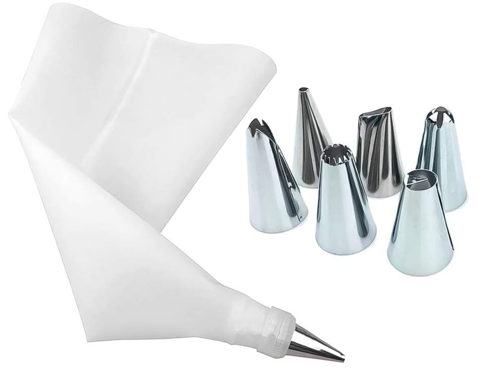 Bulfyss Stainless Steel 6 Nozzle,1 Coupler & 1 Reusable Icing Bag Kit for Cup Cake, Muffin, Cake Icing, Piping and Decoration