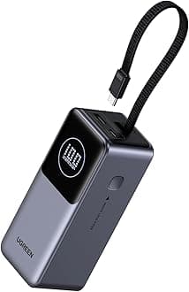 Nexode Power Bank 20000mAh 130W with Built-in USB C Cable Laptop Travel Portable Charger, 80W Input, Fast Charging for MacBook Pro/Air/iPhone 17/16/iPad Pro/Galaxy S25 Ultra/Dell/HP and More