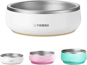 Pawaii Small Dog Bowls, 12oz Food Water Bowl Designed for Puppies and Cats with Non-Slip Rubber Base, Upgraded Metal Insulated, Double Stainless Steel Bowls