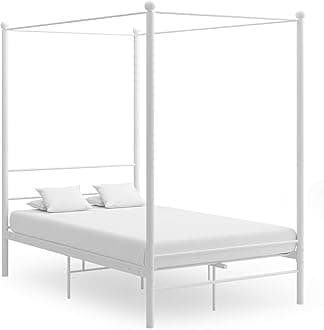 Canopy Bed Frame Double Bed/Single Bed Frame Bed Base Slatted Bed Platform Bedroom Furnture White Metal 120x200 cm