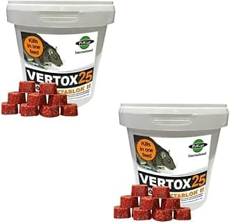 Rat Mouse Mice Killer Single Feed Brodifacoum Poison Bait Fast Acting Blocks All Weather Cost Effective Rodent Control VERTOX 25 OKTABLOK II 300g Tub (Pack of 2)