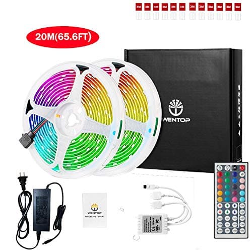WenTop Led Strip Lights Kit 65.6ft(20M) 5050 SMD RGB Flexible LED Tape Lights with Power Supply and 44Key IR Remote Controller for Under Cabinet Lighting Bedroom, Living Room