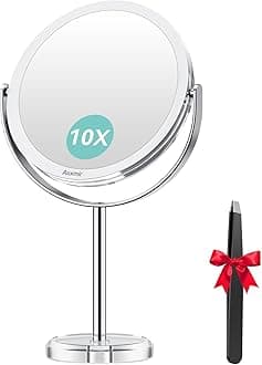 Auxmir 10X Magnifying Mirror with Tweezers, 6.8'' Double Sided 10X/1X Magnifying Makeup Mirror with Stand, 360° Rotation Bathroom Vanity Mirrors for Shaving, Dressing Table, Desktop, Bedroom