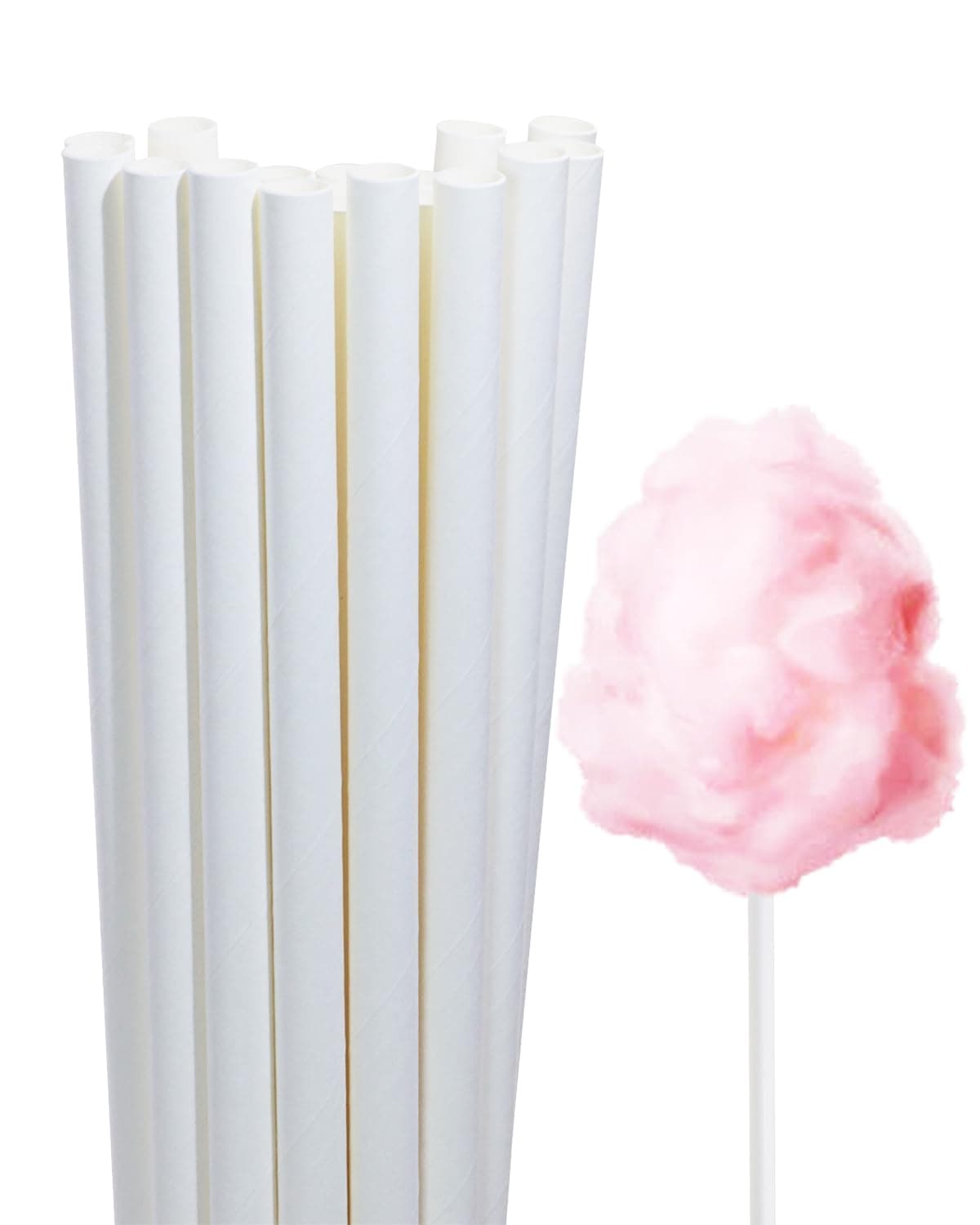 PENTA ANGEL Cotton Candy Cones 24Pcs 11.8" Cotton Candy Holder Stick Paper Straw Cones for Birthday Wedding Party Candy Making (White-24pcs)