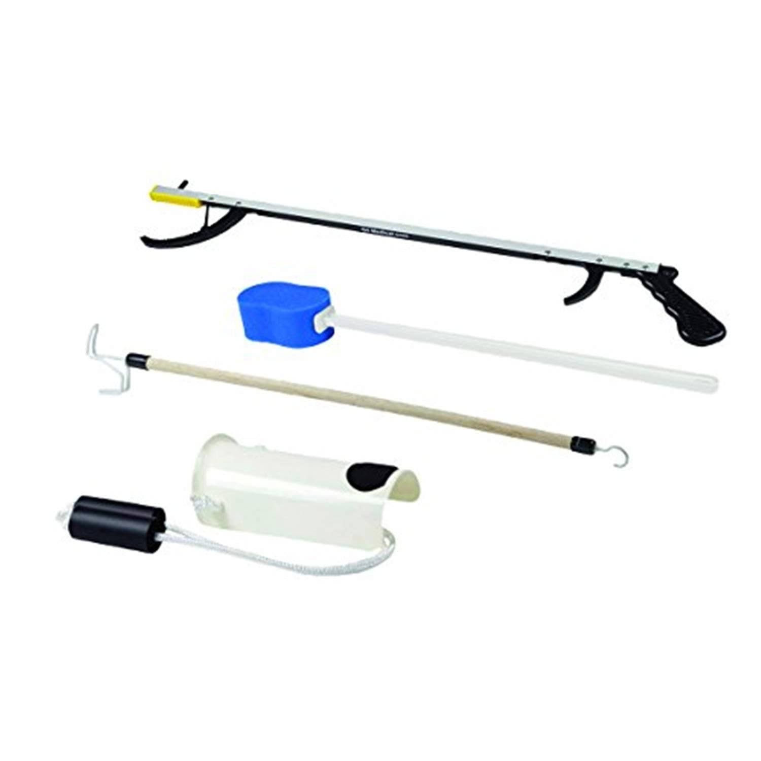 FabLife-86-0085 Multiple Tool Hip Kit Daily Living Aid for Hip, Knee, and Back Rehabilitation, Including: 32" Reacher, Contoured Sponge, Formed Sock Aid and 24" Dressing Stick