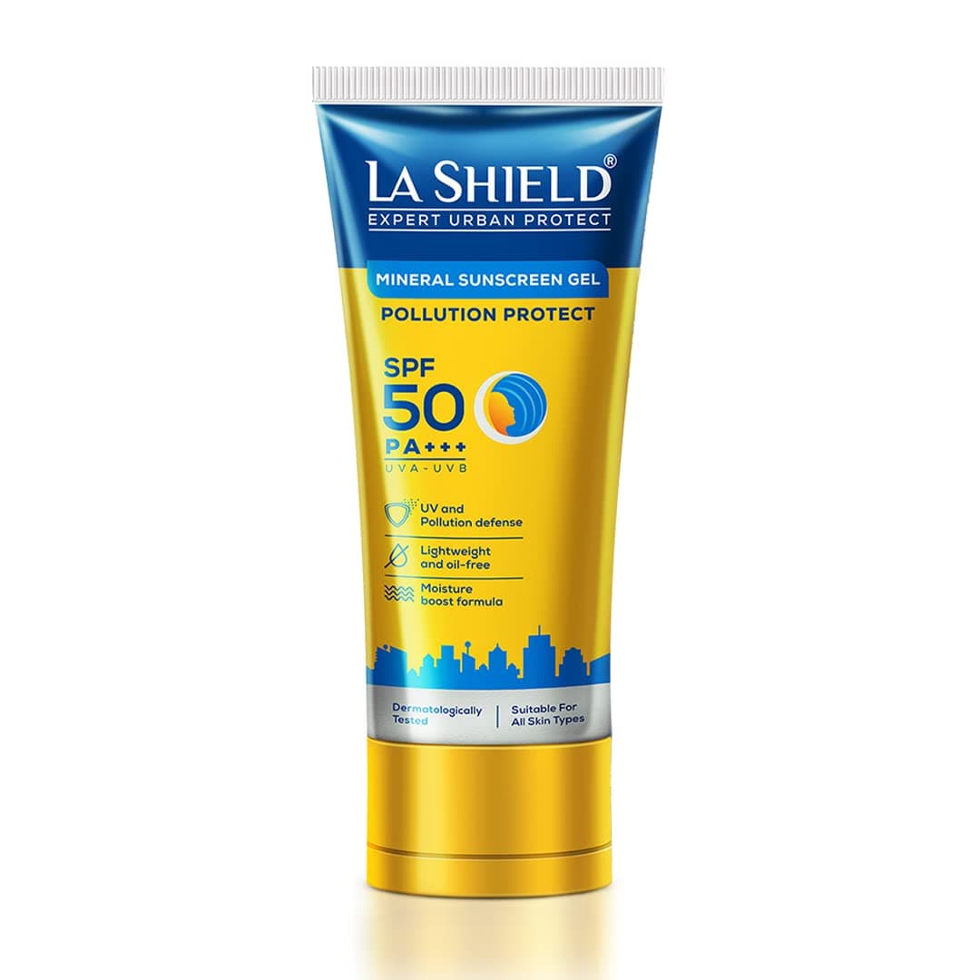 La Shield Pollution Protect SPF 50 Mineral Sunscreen Gel | PA+++ | Lightweight & Oil free | Moisture boost formula | Water resistant | All Skin types | 80 gm