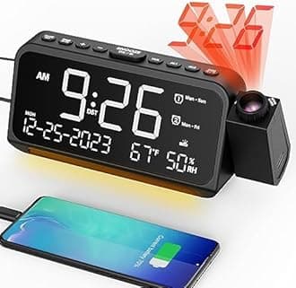 Projection Alarm Clock for Bedroom, Digital Clock with Projection on Ceiling with Night Light, Date, Temperature, Humidity, Type-C USB Charger, Snooze, Dual Alarms, Dimmer,12/24H