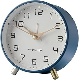 Bedside clock Luxury Alarm Clock Mute Children's Student Desk Table Clock Bedroom Study Room Simple Frosted Metal Clock office travel (Color : Blue)