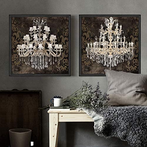 Perfect for Wedding Gift, Canvas Prints Digital Photo Wall Art Home Decor, Retro Design Crystal Chandelier, Set of 2 PCS UNFRAMED