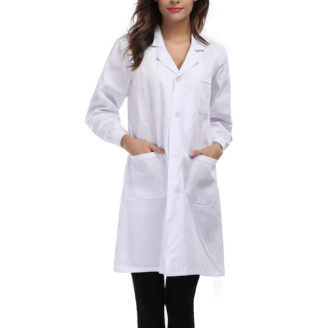 Women's White Lab Coat Full Length Labwear With Three Pockets