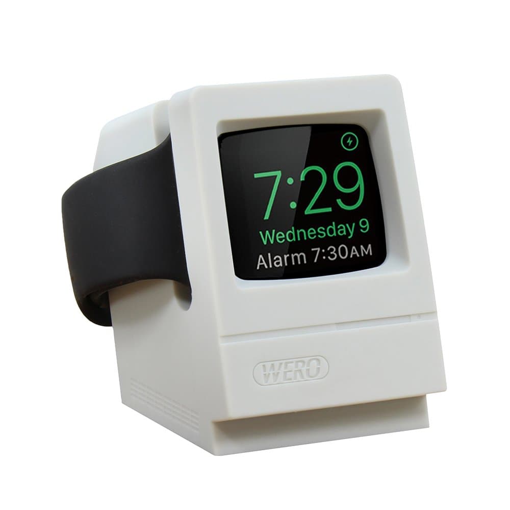 WERO Charging Dock Stand [Night Stand Mode] Holder Cradle Mount Applicable for Apple Watch Series 5 4 3, 44mm - 38mm Case [Cable Management] [Scratch-Free Soft Silicone Made] (Retro White)