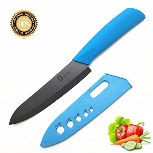 Dworth 2 Piece Ceramic Knife Set , 6" Chef Knife/ Vegetable Knife / Fruit Knife , Kitchen Knives with Case (Knife Sheaths) (2, black+blue)