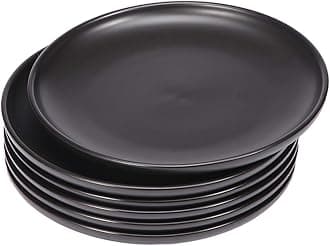 BonNoces Matte Black Porcelain Dinner Plate Set, 8-Inch Modern Round Reusable Lunch & Dessert Plates, 6 Count