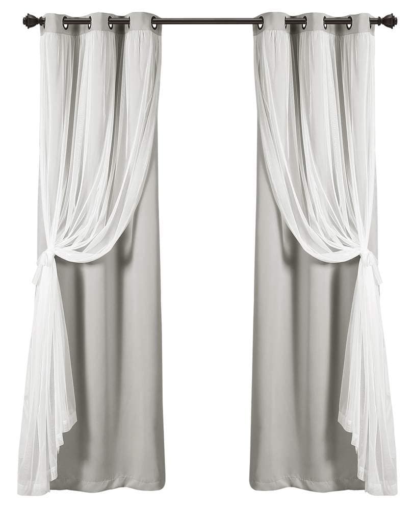 Lush Decor Sheer Grommet Curtains Panel with Insulated Blackout Lining, Room Darkening Window Curtain Set (Pair), 38"W x 120"L, Light Gray