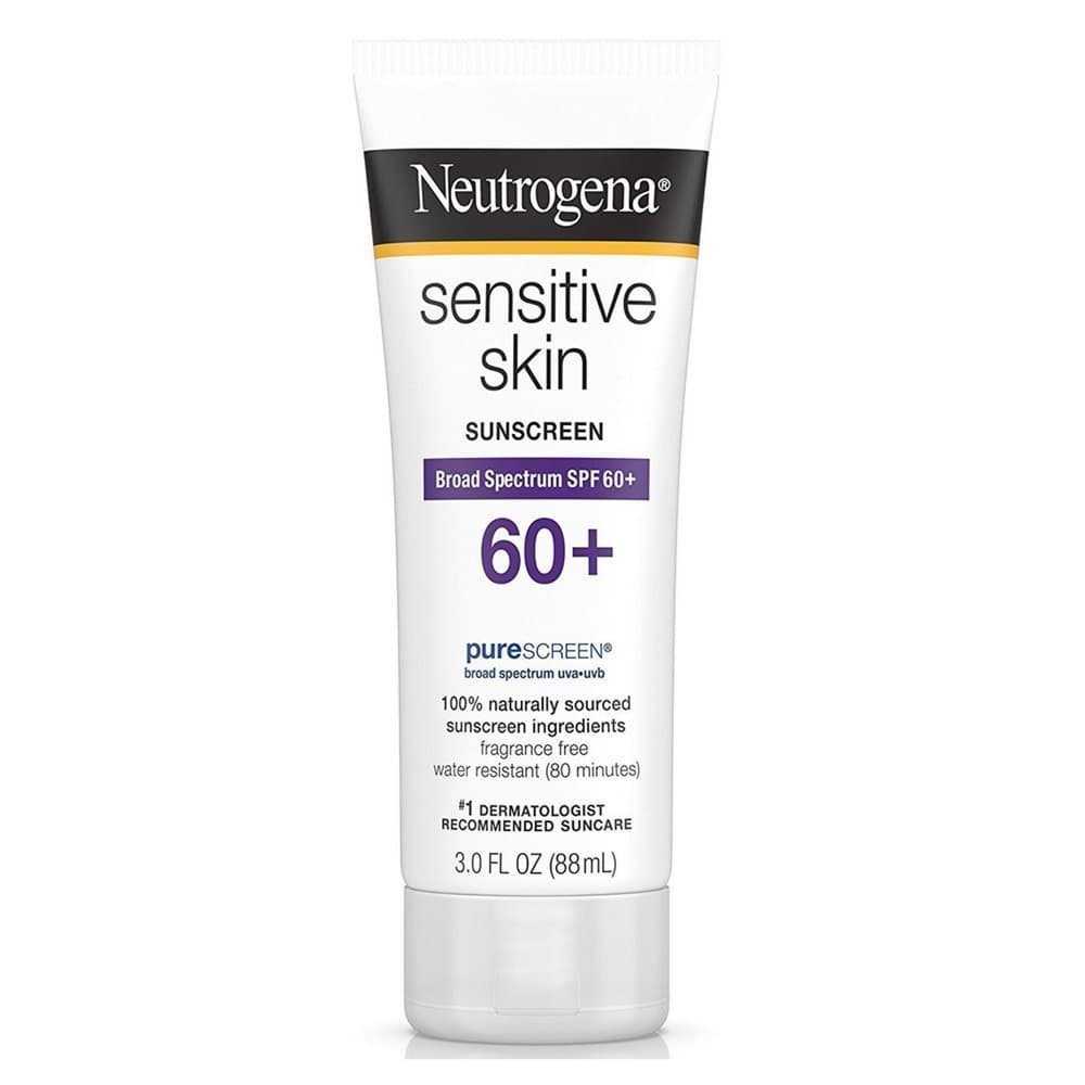 Neutrogena Sensitive Skin Sunscreen Lotion with Broad Spectrum SPF 60+, Water-Resistant, Hypoallergenic & Oil-Free Gentle Sunscreen Formula, 3 fl. oz (Pack of 2)