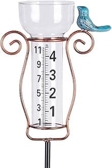 Rain Gauge Outdoor with Metal Stake, Rain Gauge Cast Iron Bird for Yard, Lawn, Garden, Fence Decoration